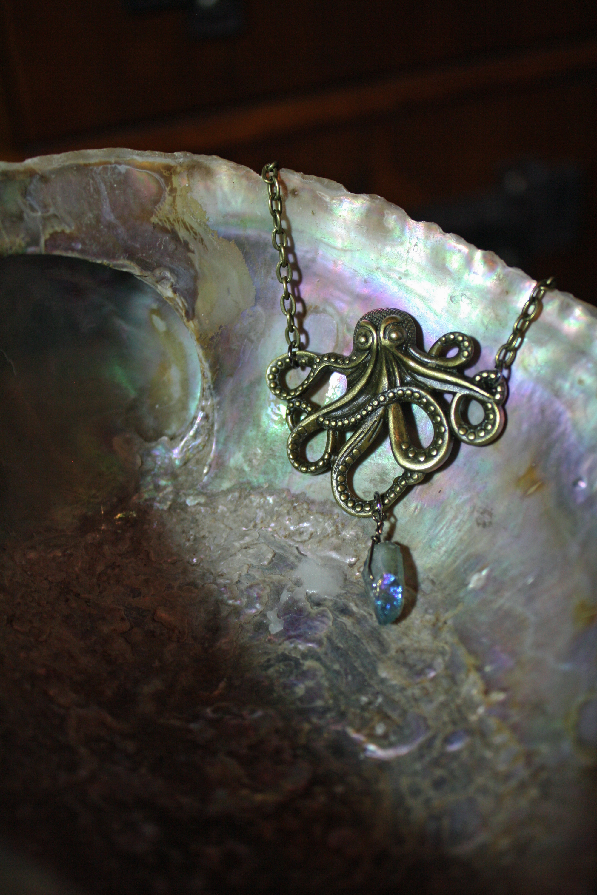 Steampunk Octopus and Quartz necklac