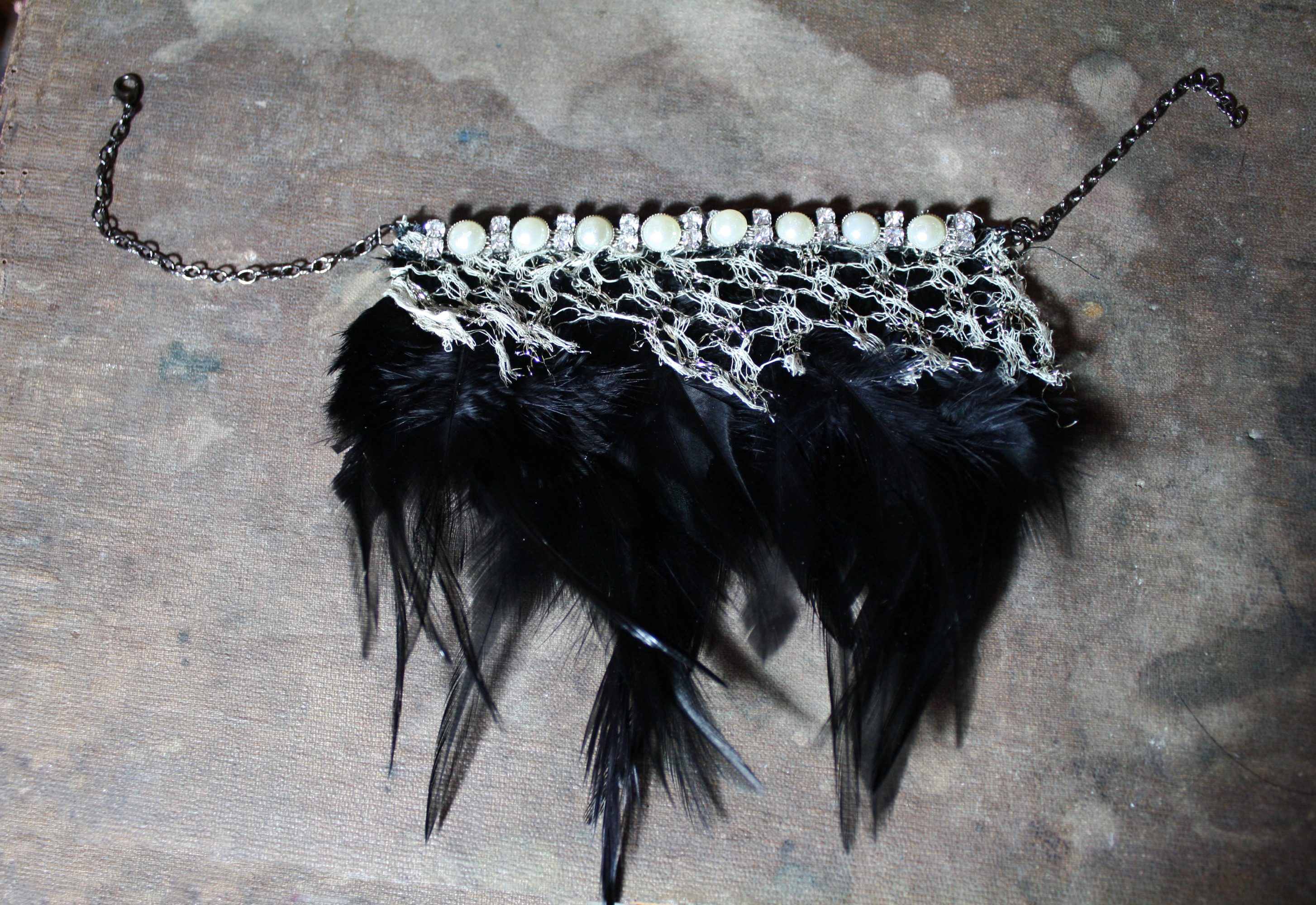 raven gothic noir feather choker