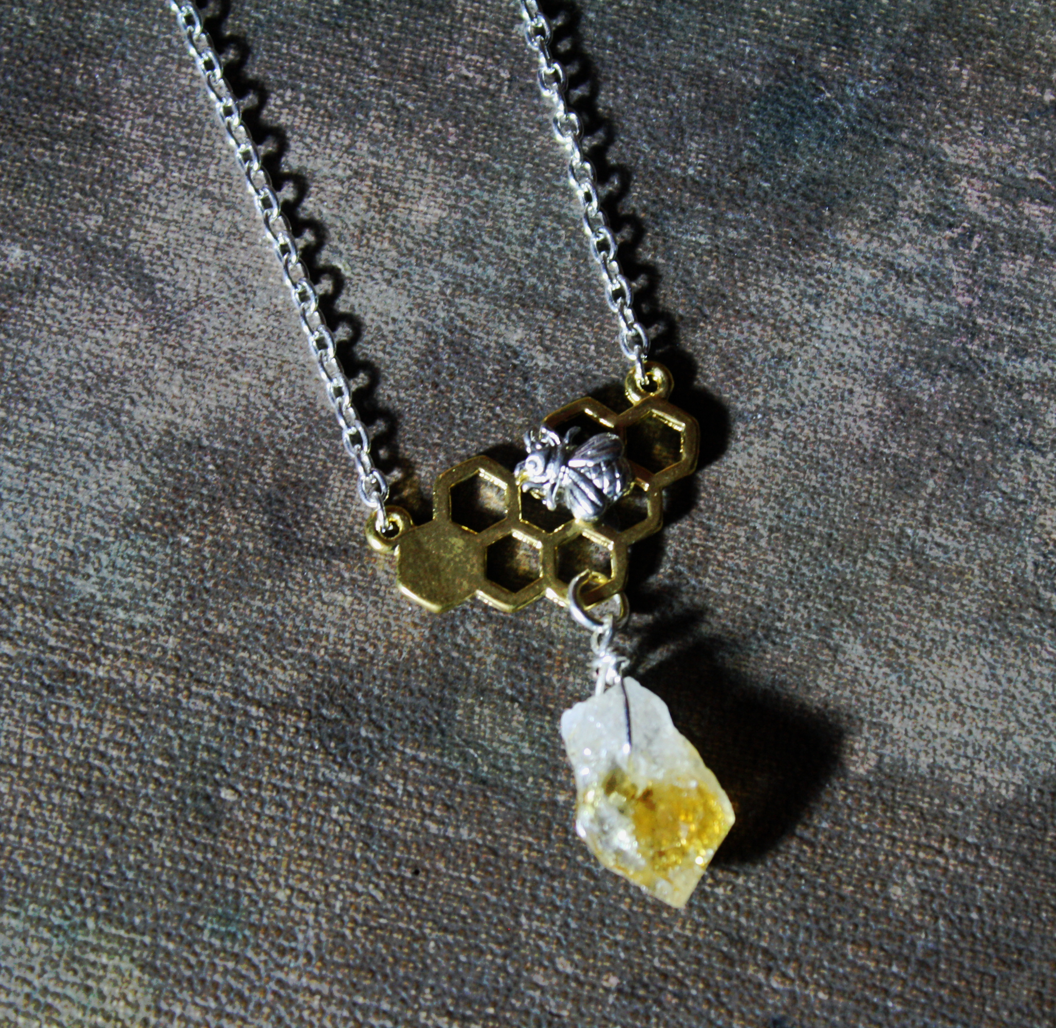 honey bee and citrine necklace