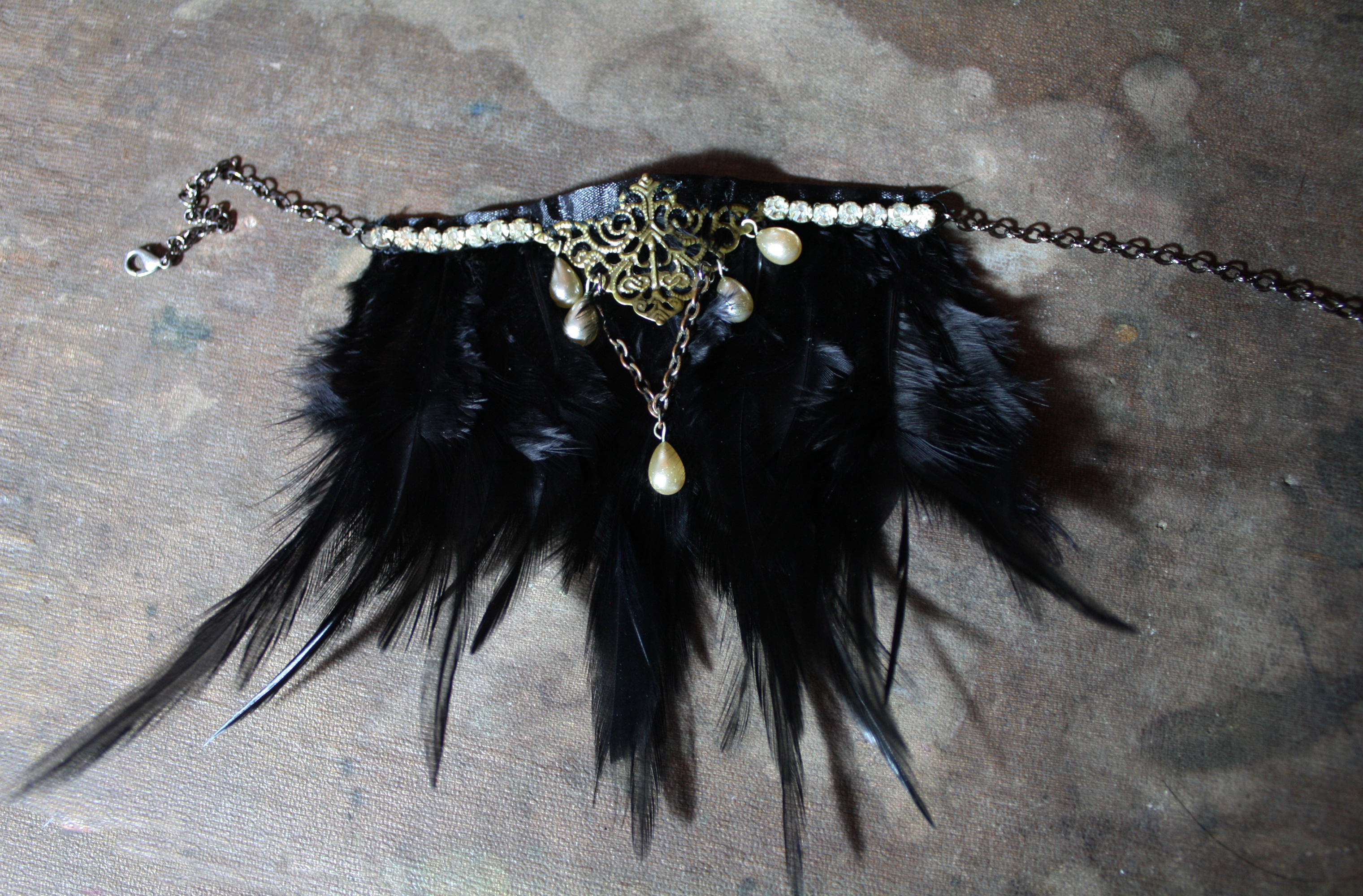 black feather steampunk choker