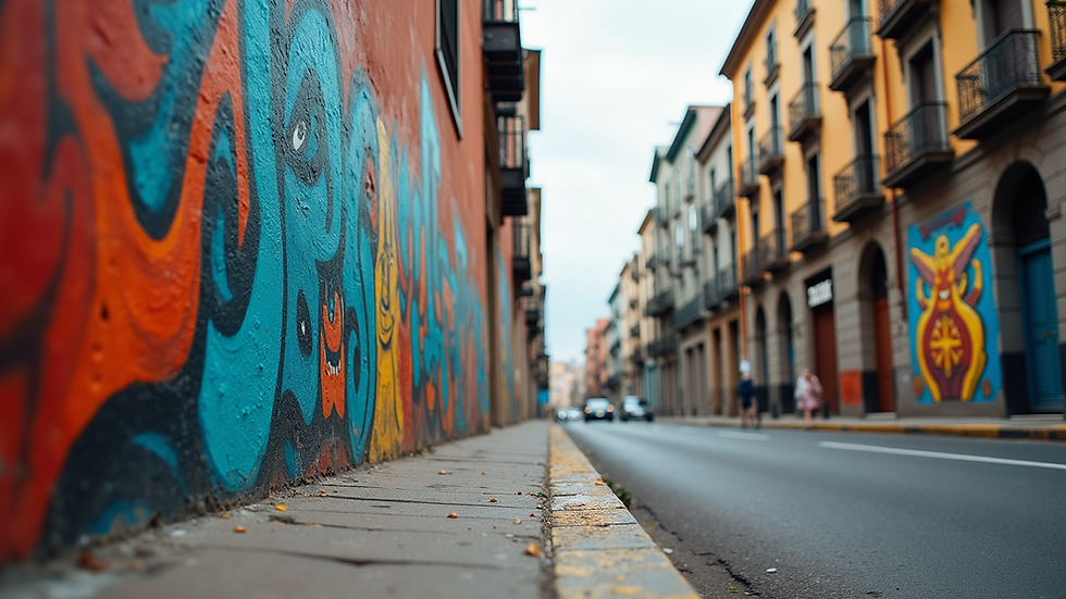 Eye-level view of colorful street art in Valparaíso, Chile