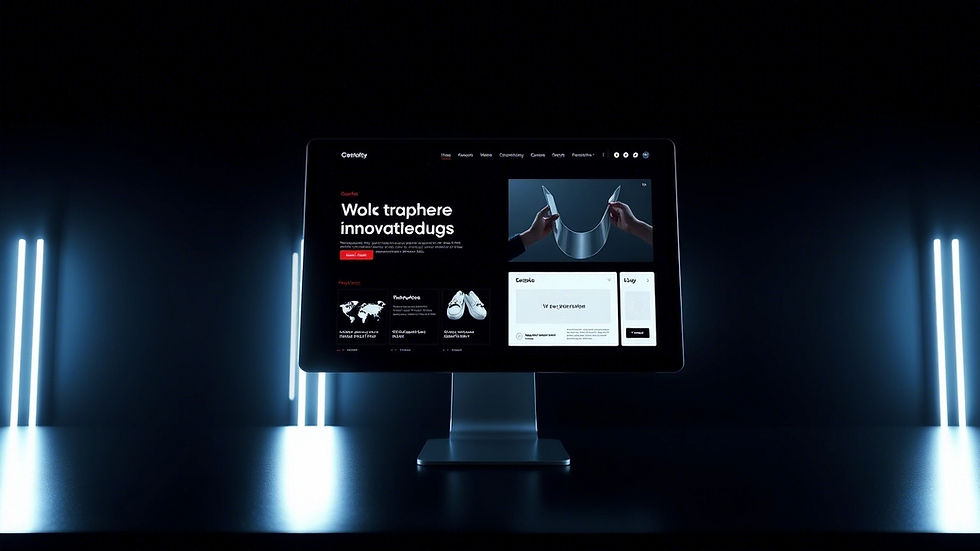 Futuristic Wix website interface showcasing modern design trends like dark mode, minimalism, bold typography, and interactive UI elements.