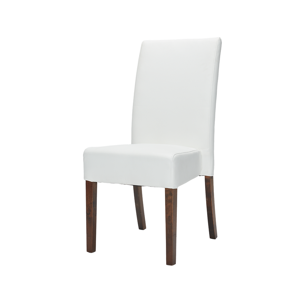 White Henri Slipper Chair with dark wood legs