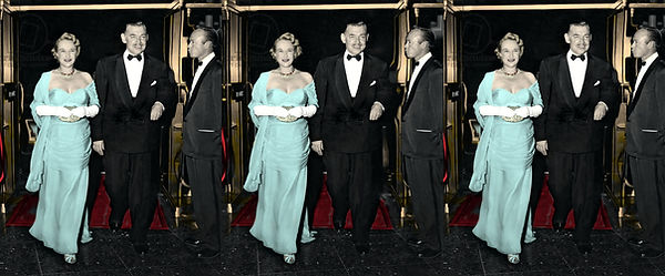 1957 Clark Gable with Kay Williams Spreckels 5th wife walking into movie premiere _hi_resa