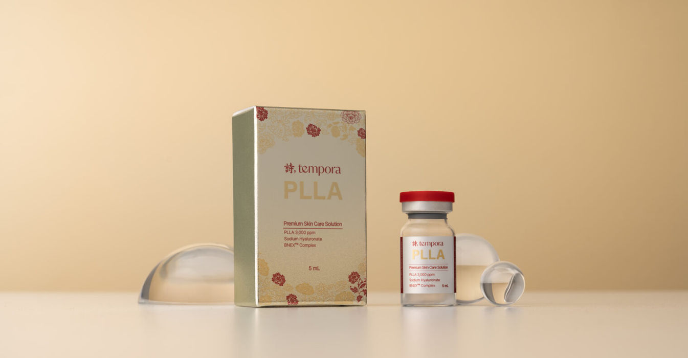 Tempora PLLA's box and vial in golden brownbackground