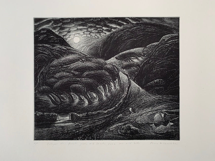 Thumbnail: Eclogue VI: forests grow, and beasts roam the wild land, etching, 16x20cm