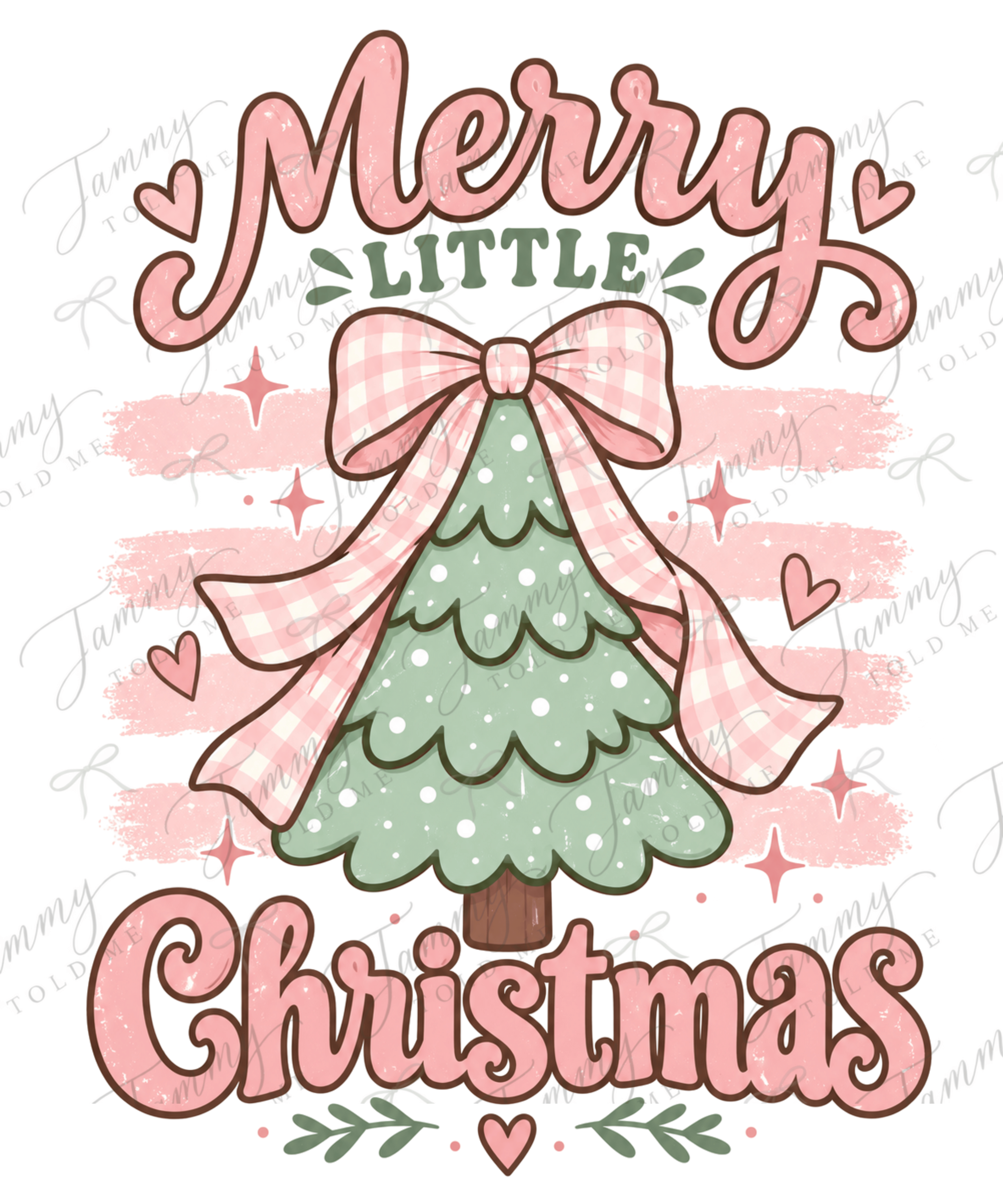Merry Little Christmas Pink Tree DTF Transfer | Coquette Holiday Design