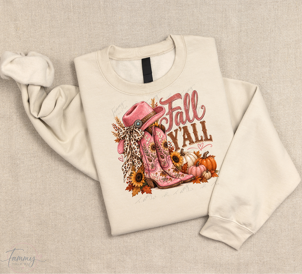 Fall Y'all Pink Cowgirl PNG digital download design