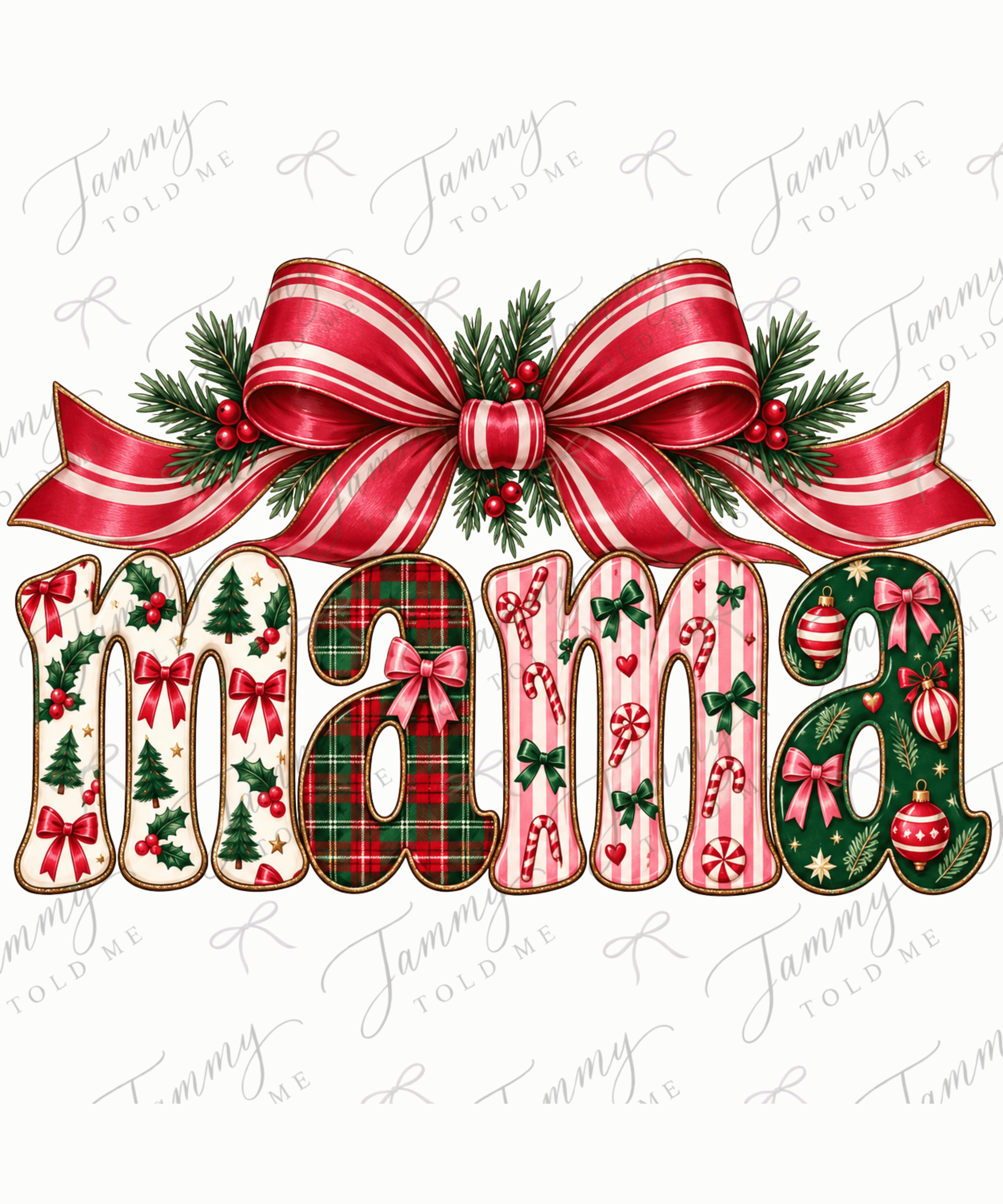 Mama Christmas Bow DTF Transfer | Plaid Holiday Design