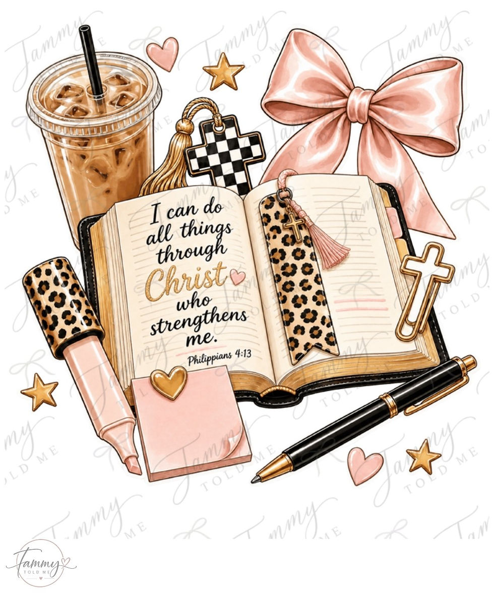 Philippians 4:13 Bible Coffee Bow PNG digital download design