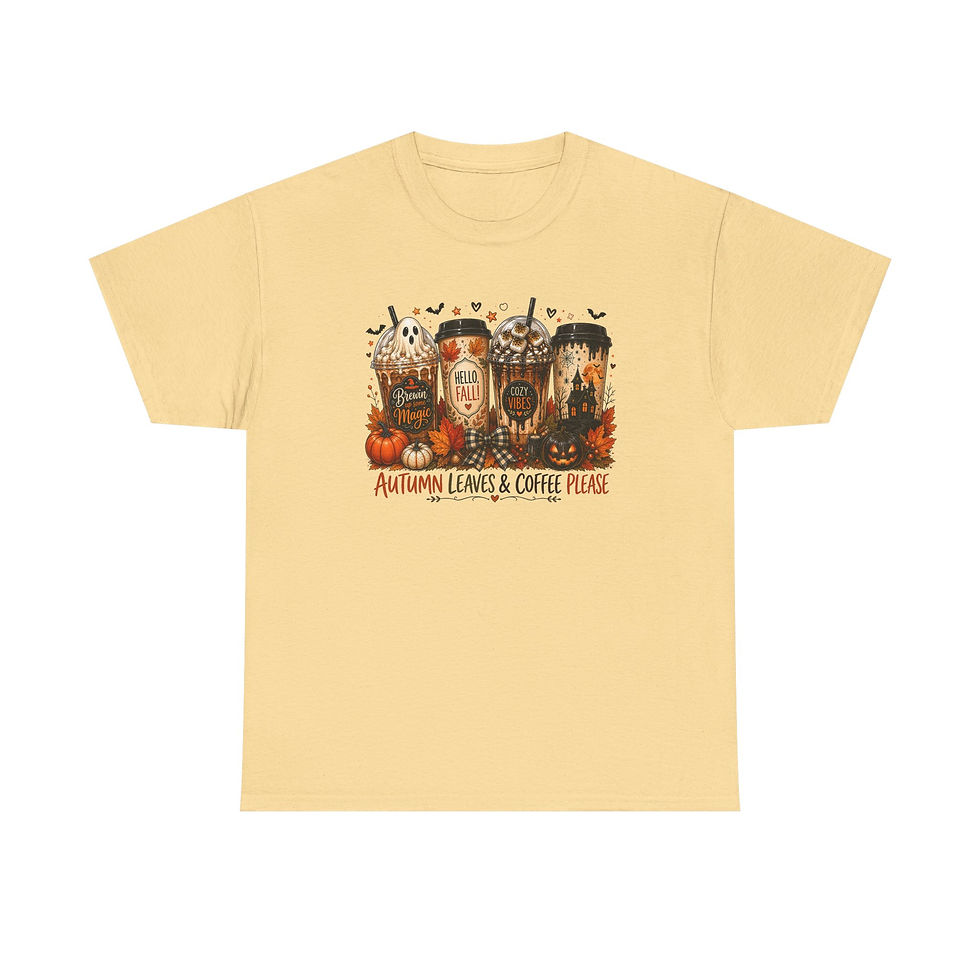 Thumbnail: Autumn Leaves & Coffee Tee — Cozy Fall Pumpkin Coffee Shirt