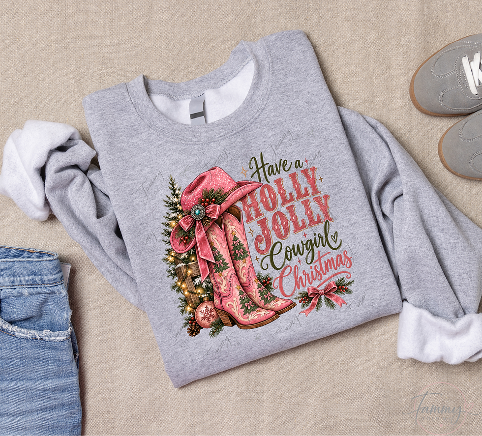 Holly Jolly Cowgirl Christmas PNG digital download design