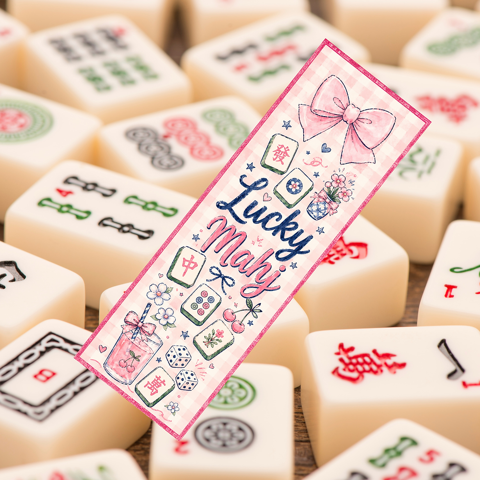 Thumbnail: Mahjong Bookmarks, Laminated Set of 5, Preppy Reading Accessories, Mahjong Lover