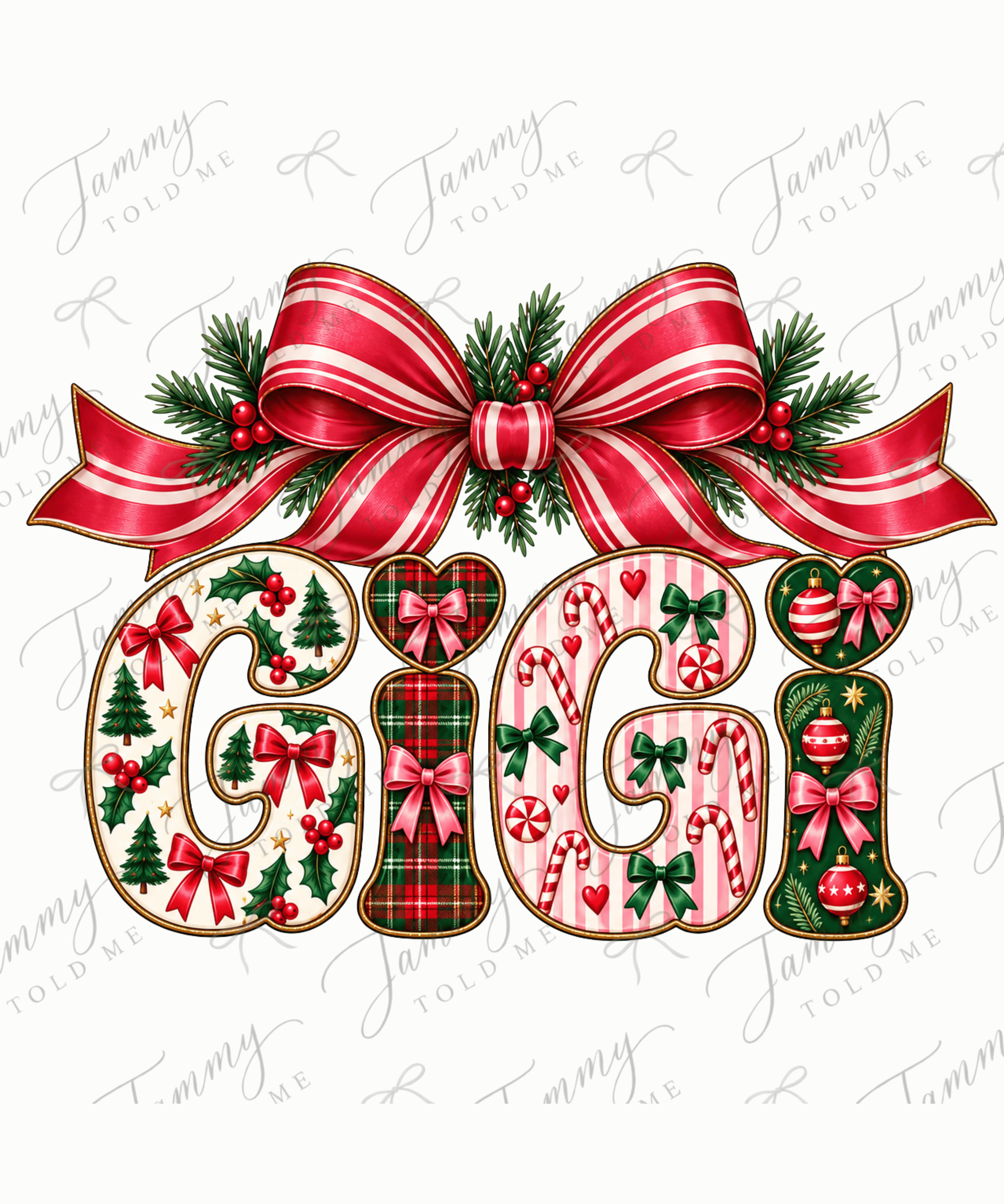 Gigi Christmas Bow DTF Transfer | Plaid Holiday Grandma Design