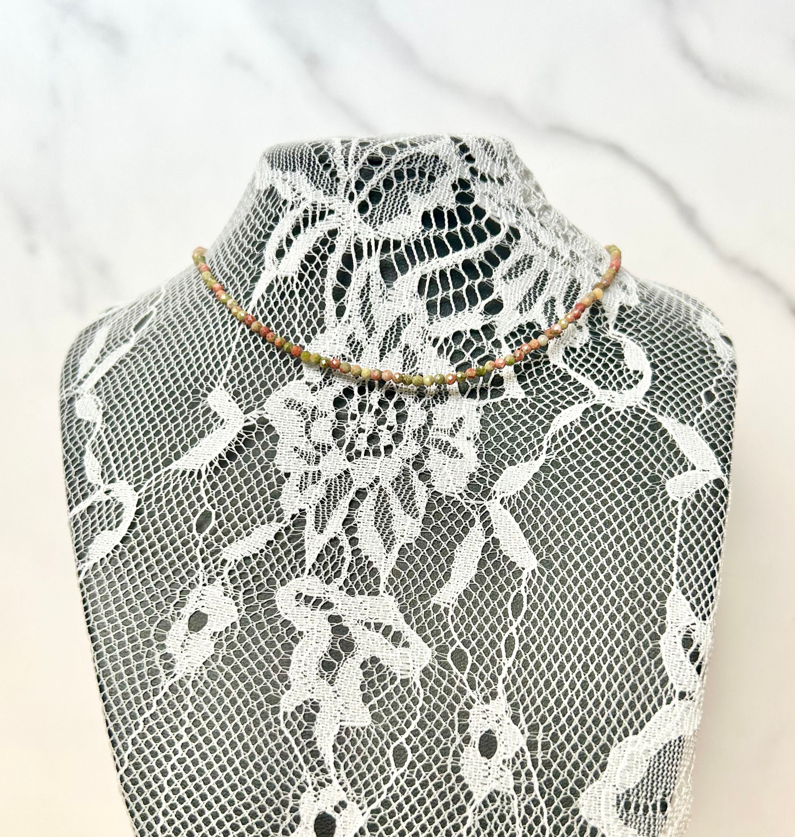 Faceted gemstone necklace-unakite