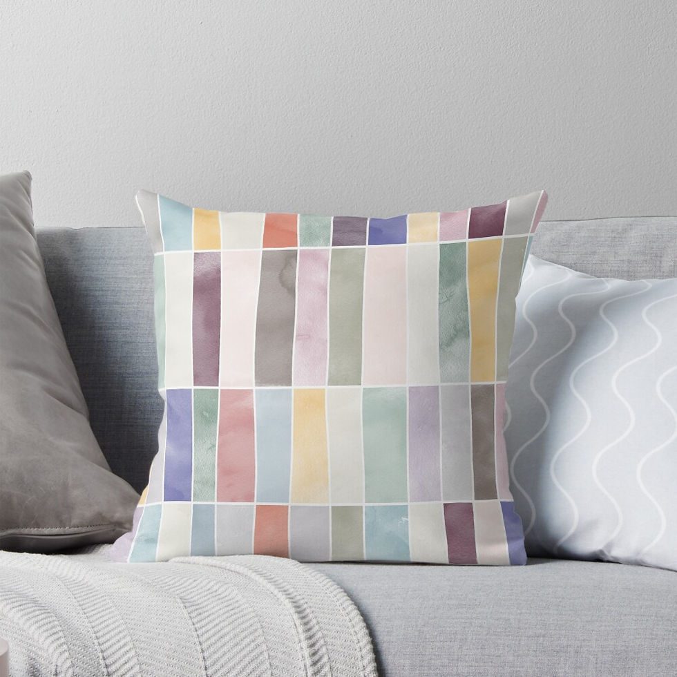 A cushion with minimalist striped pattern in watercolor with pastel shades