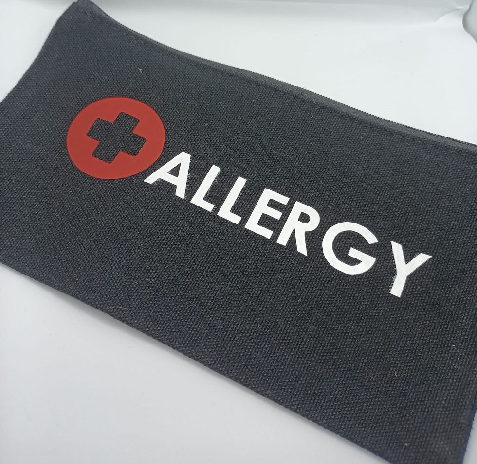 Black zip pouch with allergy