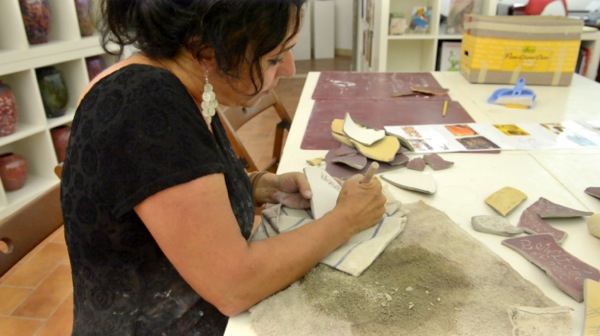 Sienna Reid working on her "Ostraka"