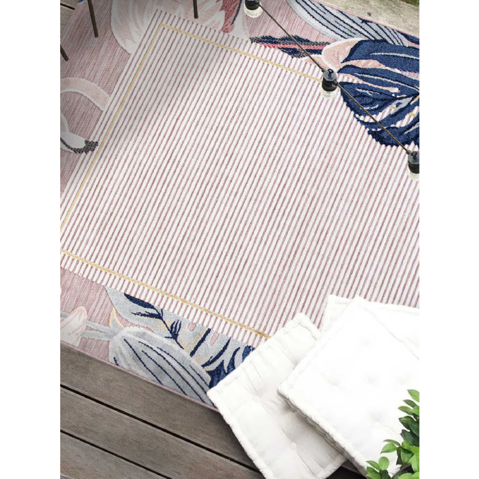 Oasis Pink Bordered Living Room Rug