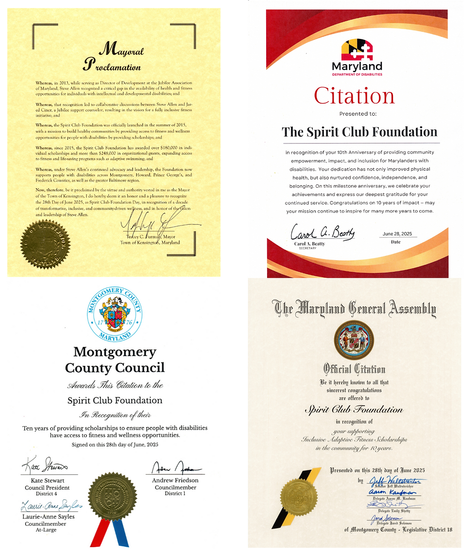 Beautiful citations and proclamation celebrating the Spirit Club Foundation - 2025.