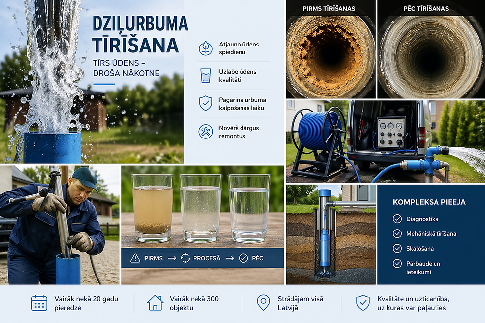 Dziļurbuma skalošana - pilns process