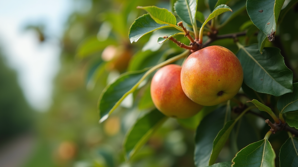 Close-up view of a healthy fruit tree with ripe fruits