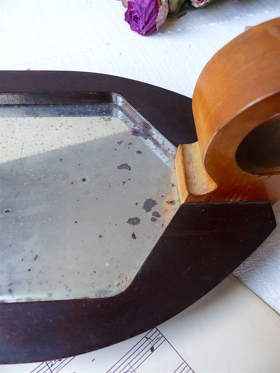 Miniature : Plateau miroir + boite en verre des années 50