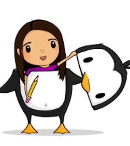 A graphic image in place of a photo of Katrina. A penguin mascot takes off it's head and underneath is a cartoon image of Katrina with long brown hair.