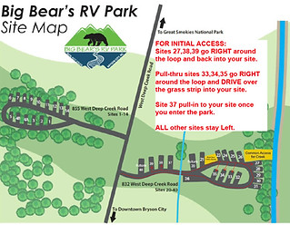 Big Bear's RV Park campground map, Bryson City NC