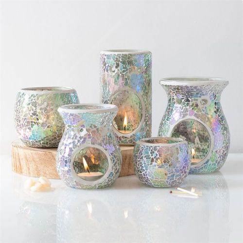 Thumbnail: Large Light Blue Iridescent Crackle Oil Burner