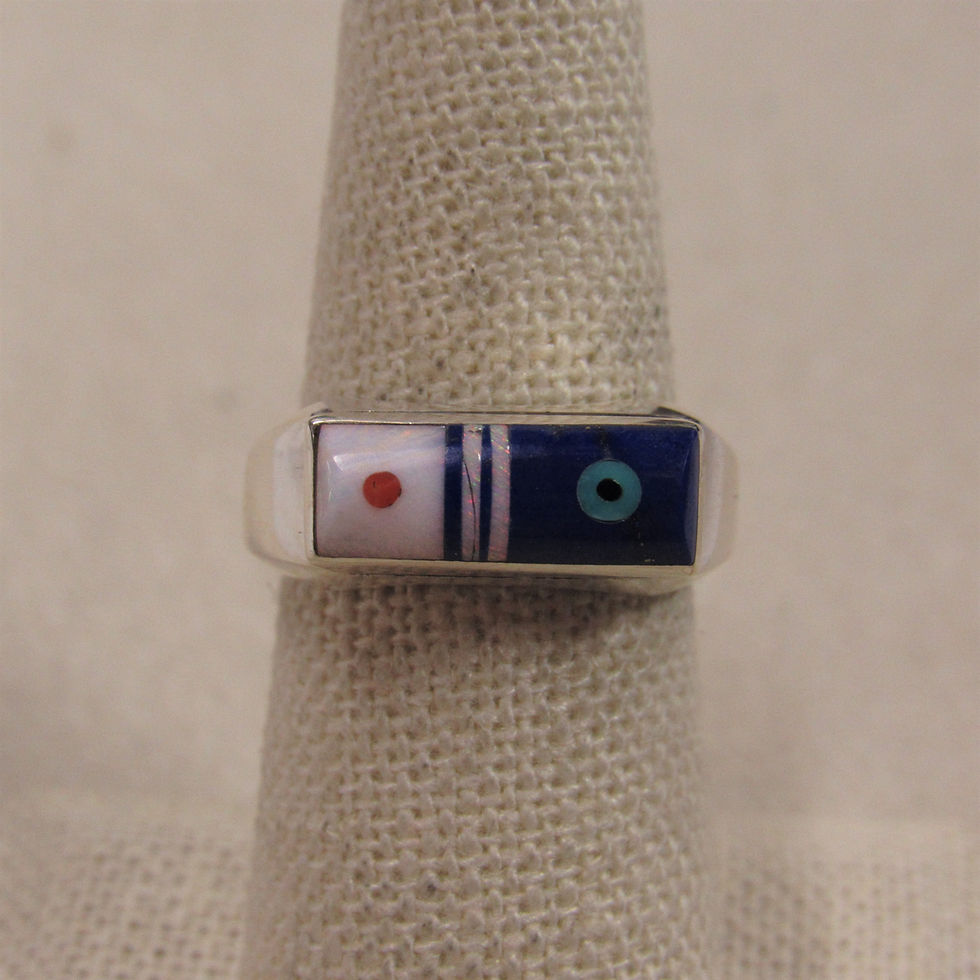 Unusual Lapis and Opal Inlaid Sterling Silver Band Ring Size 7