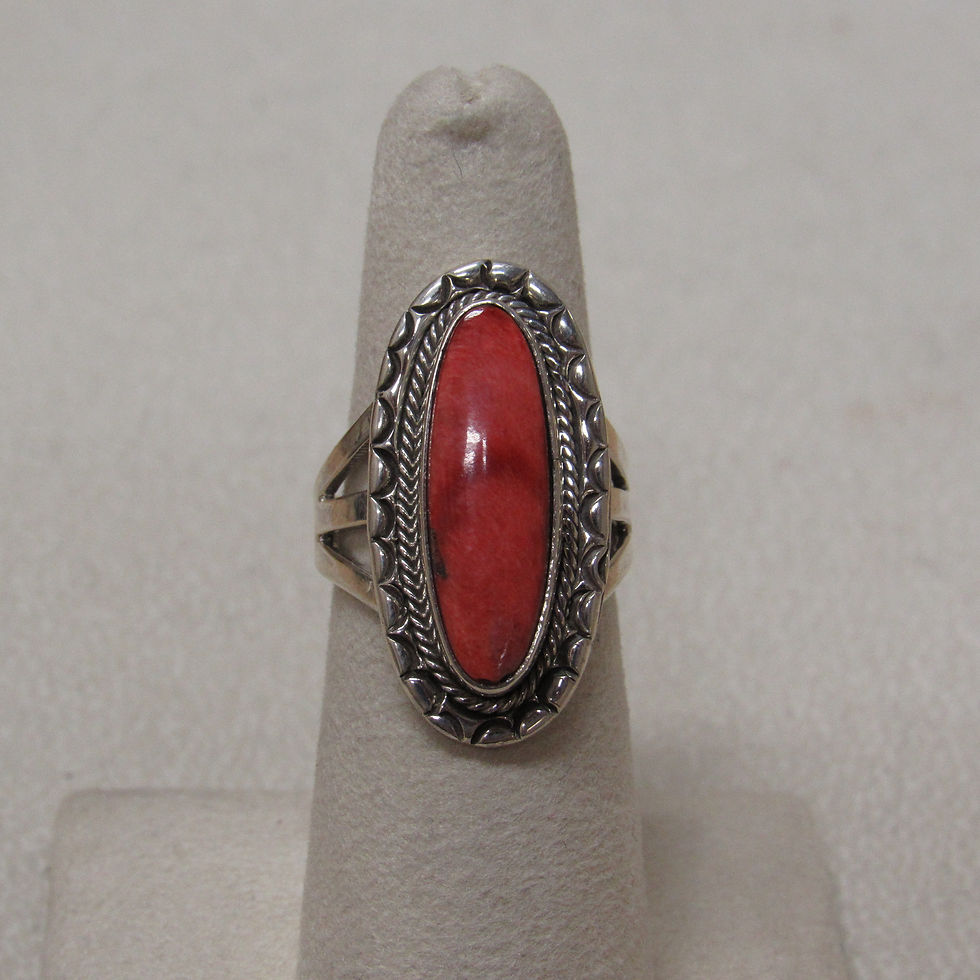 Southwest Sterling Silver and Spiny Oyster Shell Ring Size 6 1/2