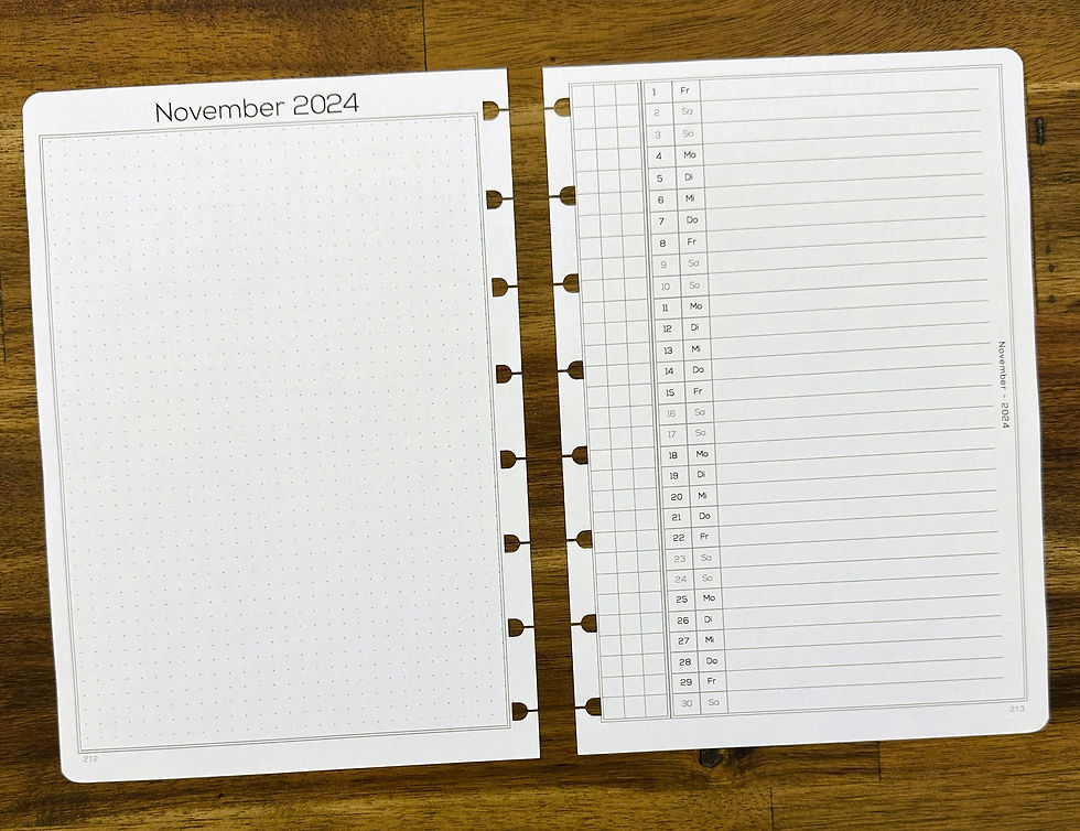 print out of monthly page on Leuchtturm blank paper