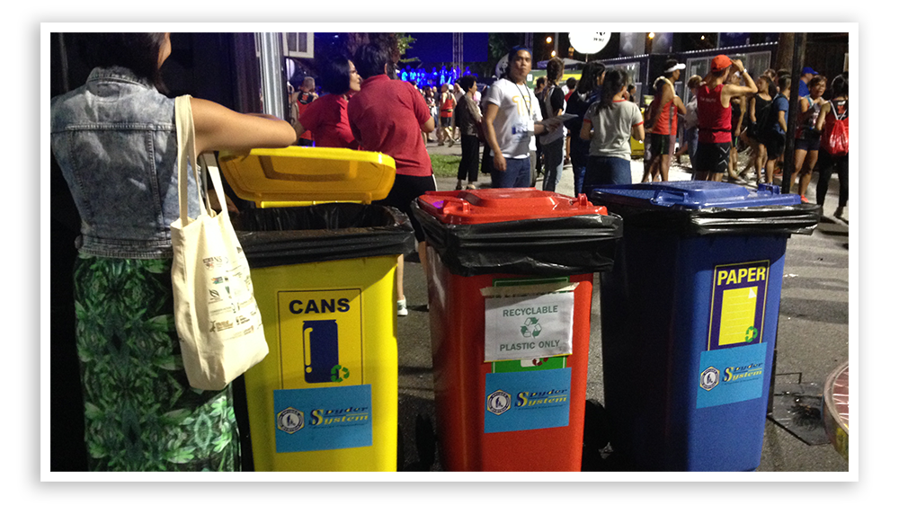 Recycling bins placed prominently at Sundown Marathon 2017.