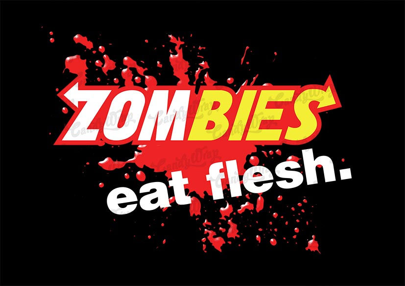 Subway inspired zombies eat flesh blood spatter sticker