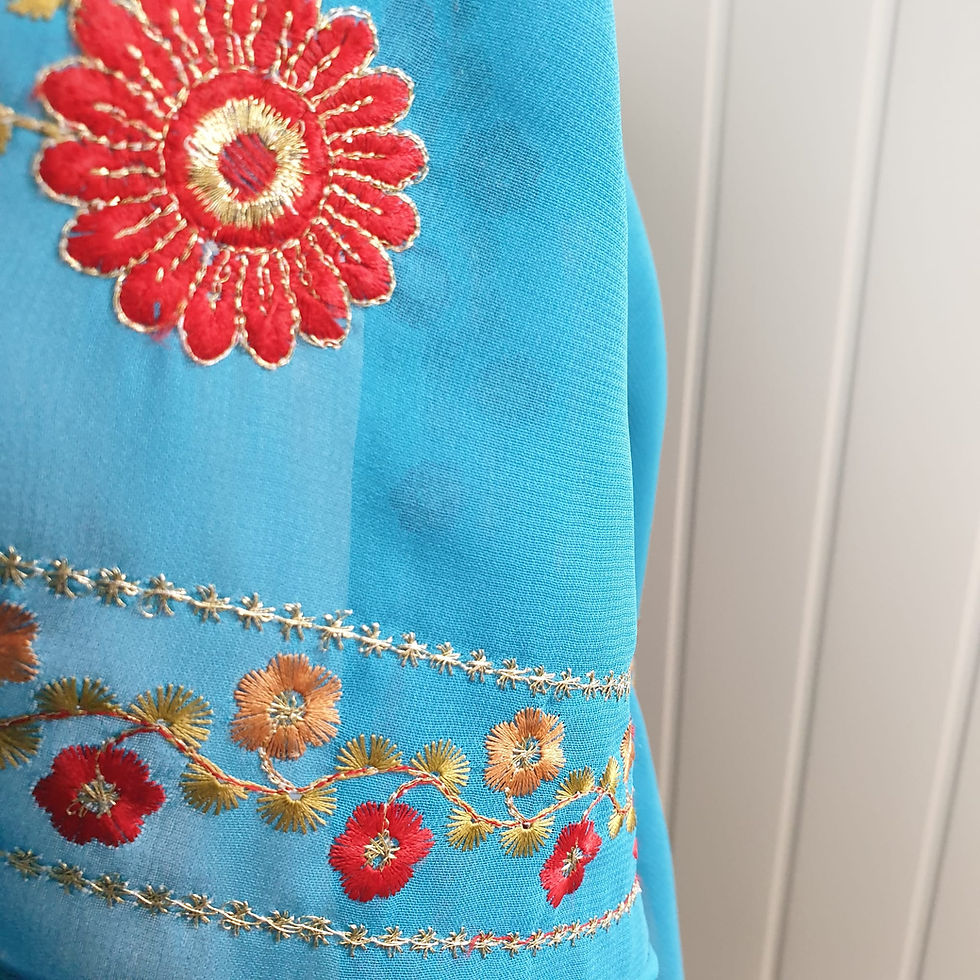 Thumbnail: turquoise sheer handmade poncho embroidered with autumn colours handmade in my hampshire studio