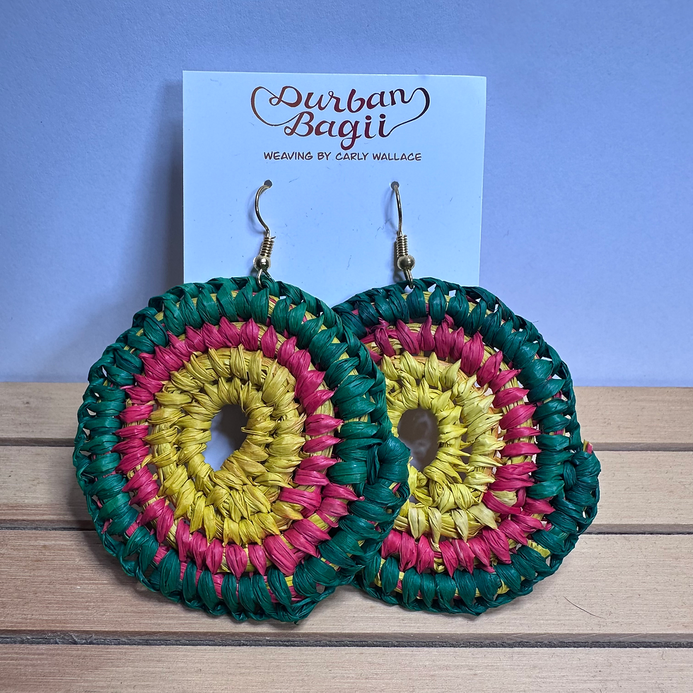 Thumbnail: Large green on hot pink on yellow Gani earrings