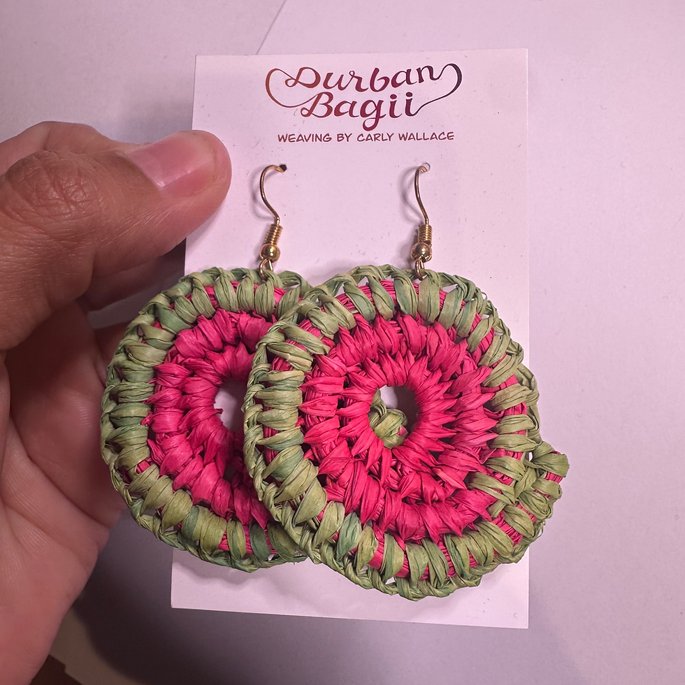 Thumbnail: Medium green on pink Gani earrings