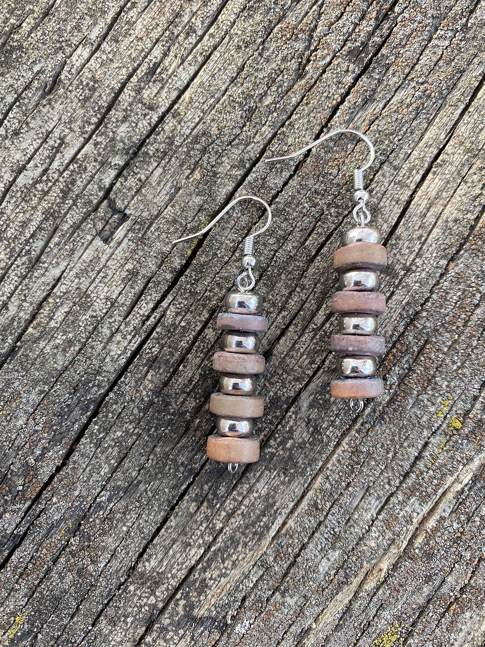 Handmade Wood and Silver Beaded Earrings