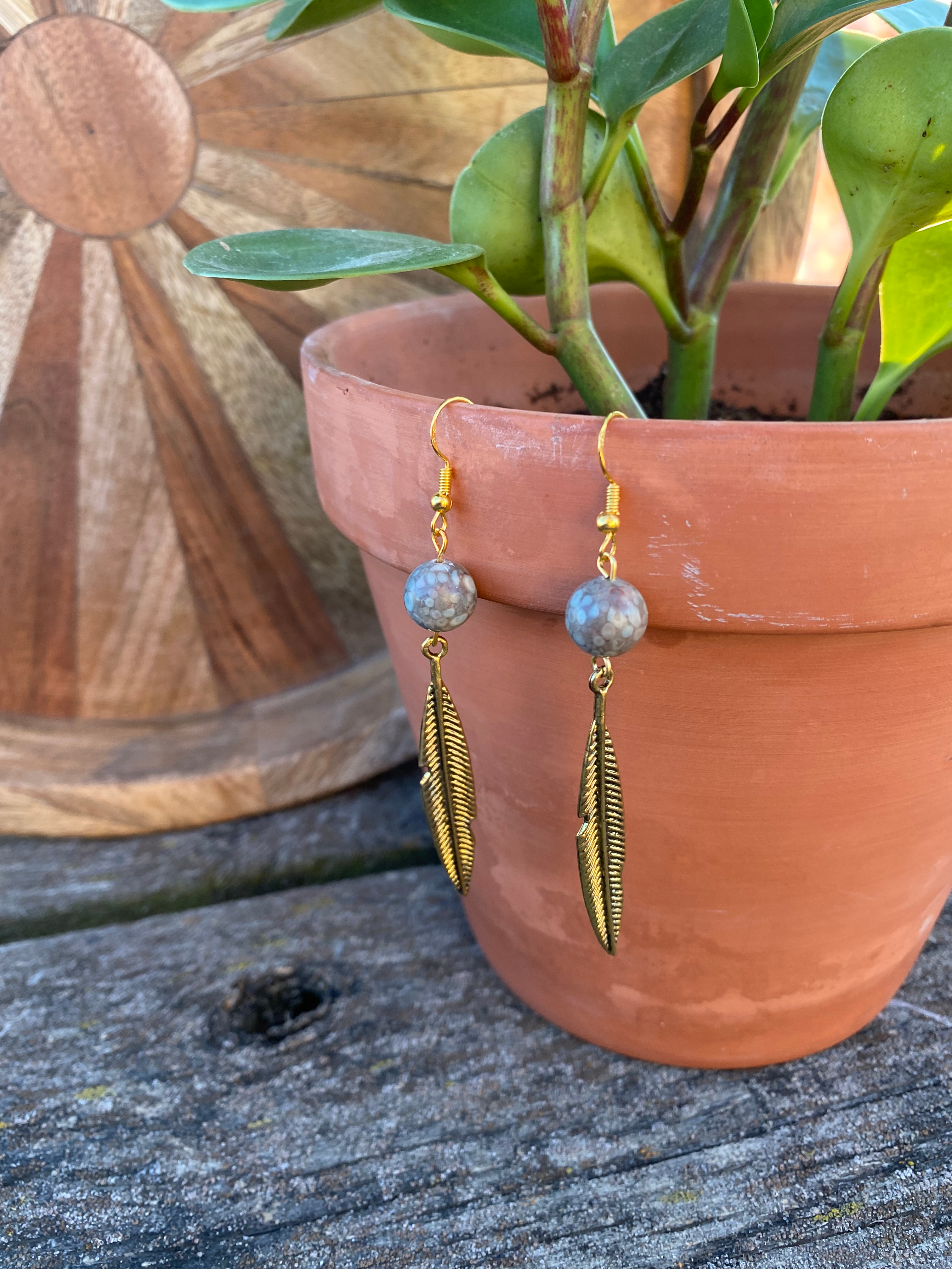 Handmade Gold Feather Earrings