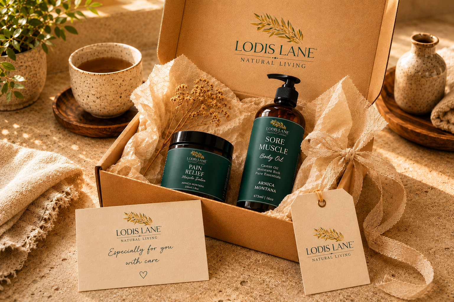 Lodis Lane Arnica Recovery Collection essentials bundle with arnica body oil and sore muscle salve for post-activity body car