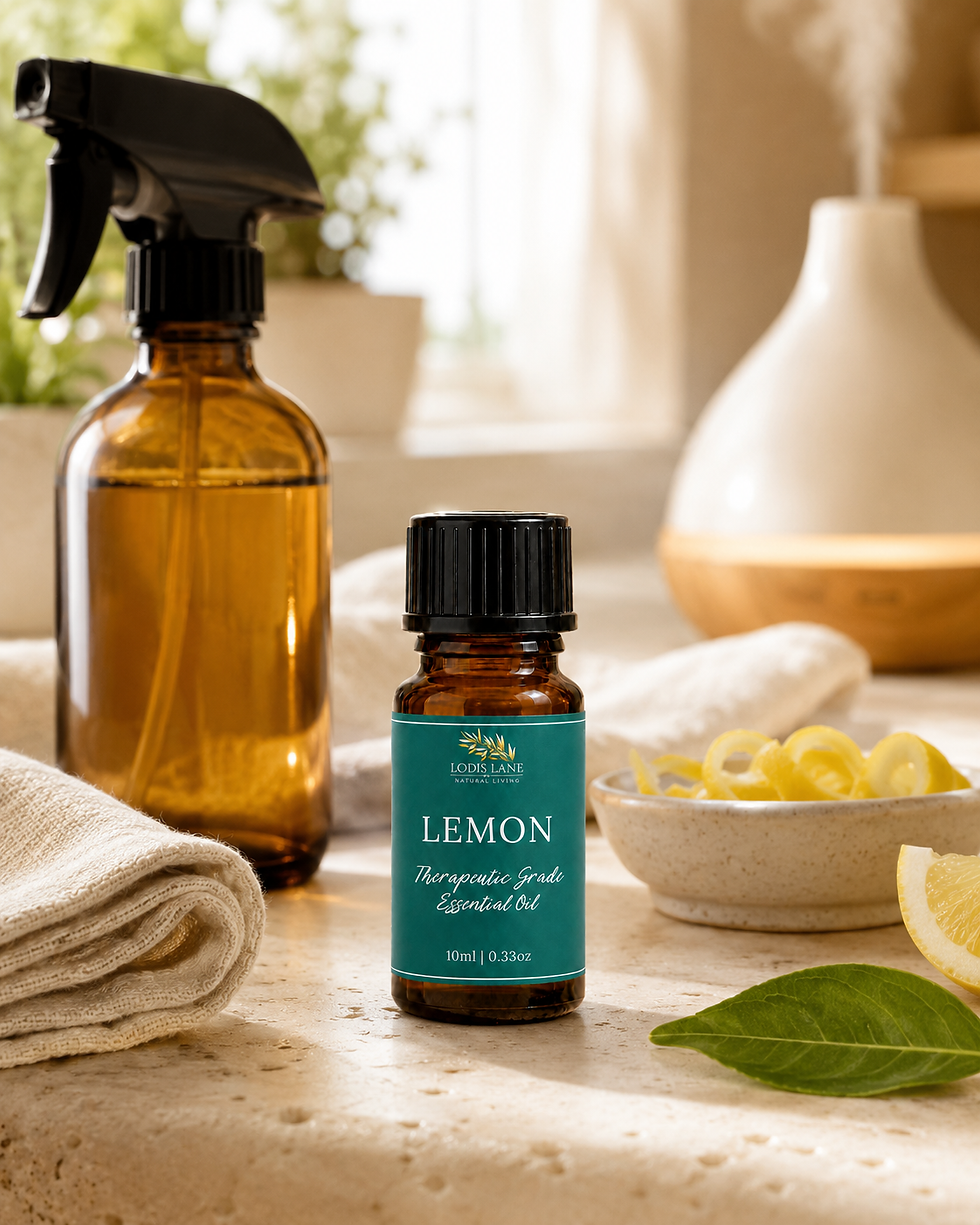 Thumbnail: Lodis Lane Lemon Essential Oil used in a bright kitchen or wellness setting for fresh citrus home aromatics
