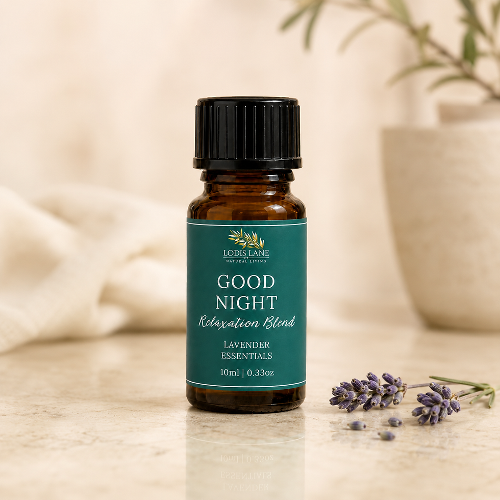 Lodis Lane Good Night Relaxation Blend Essential Oil in 10ml amber bottle with botanical green label for evening diffuser rou