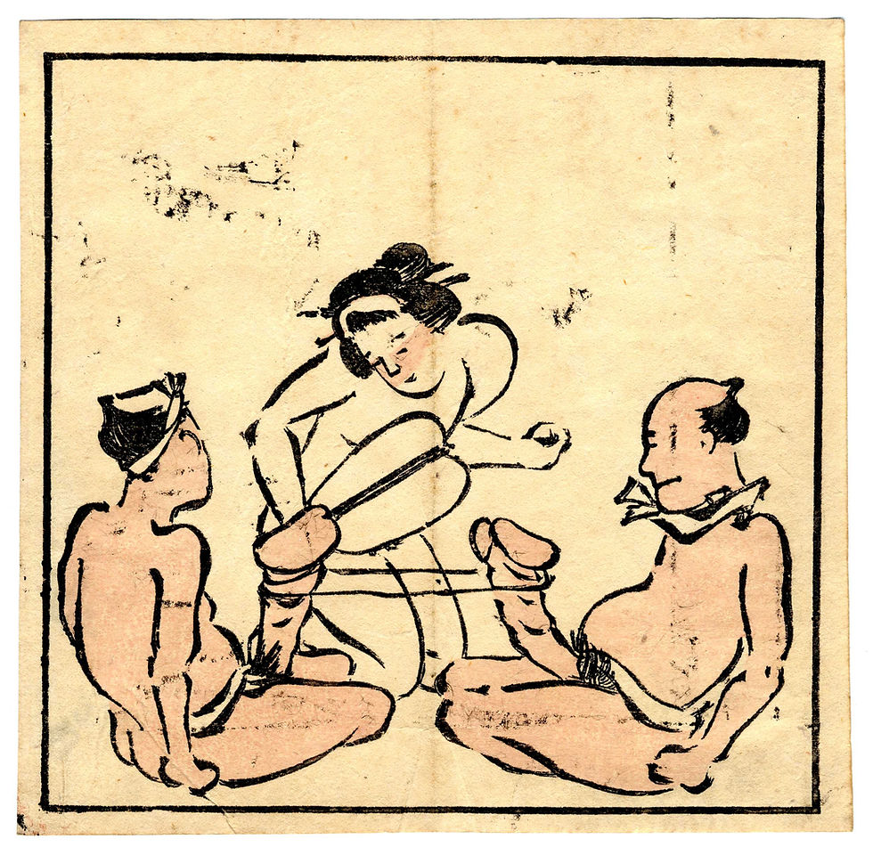 Miniaturbild: shungaisart - 1880–1890 – Comical Shunga: Phallic Contest - Japanese erotic art