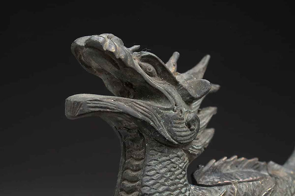 Miniature : shungaisart - Antique Japanese Incense Burner - Kirin - Dragon Horse - mythical beast - copper figurine - roar pose
