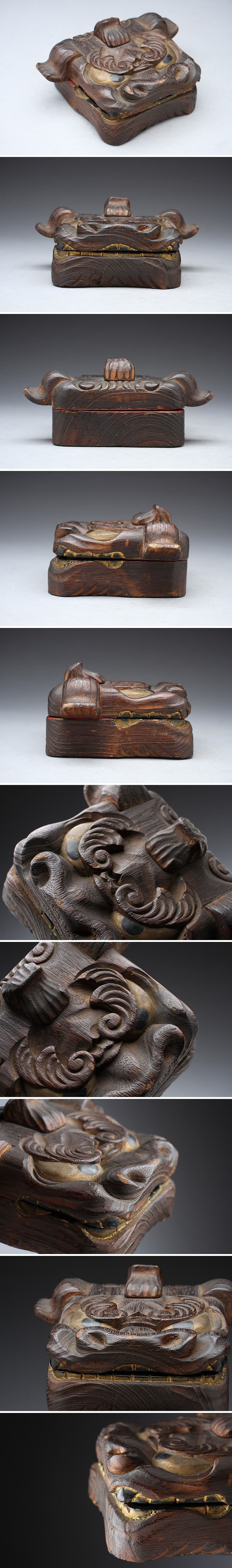 Miniature : shungaisart - Antique Japanese ornamental wooden box - urushi nuri - Shi-Shi - Lion Dog - lacquerware