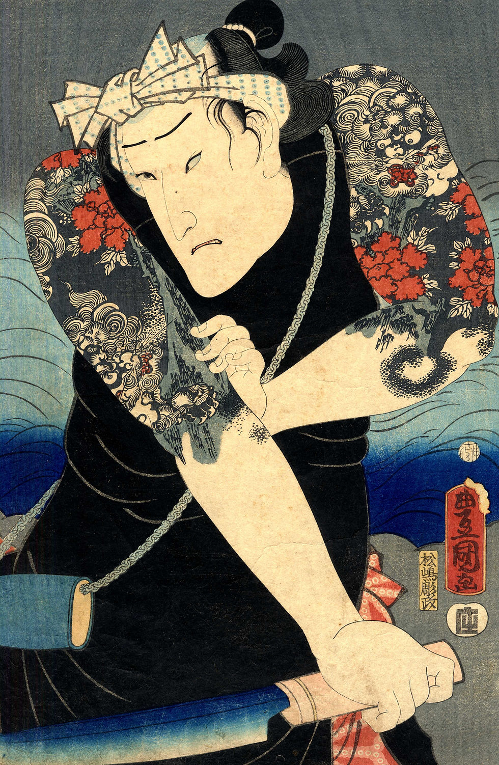 Miniature : shungaisart - Gorgeous - 1850 - KUNISADA Warrior Print - Shishi Lion Dog - Japanese Tattoo