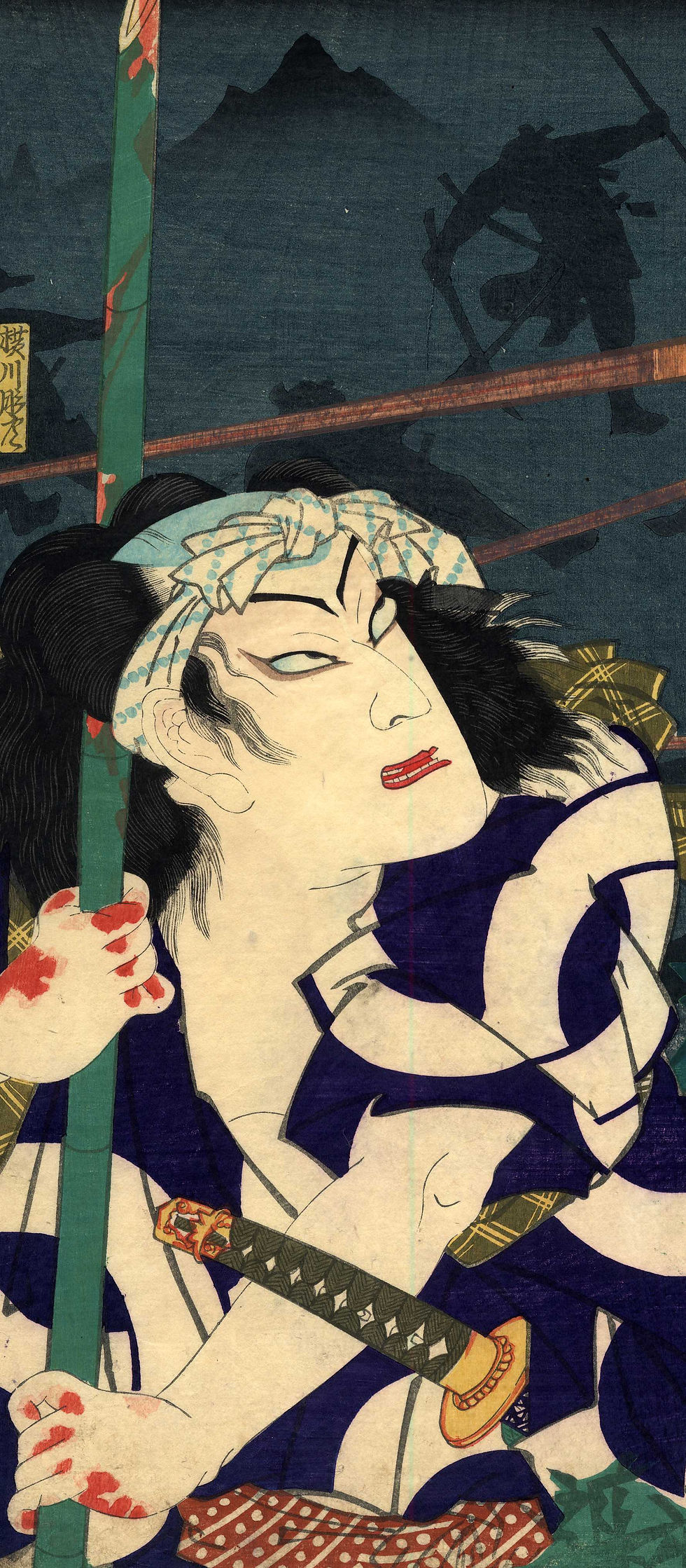 Thumbnail: shungaisart - 1868 - Kunichika Toyohara - tenpo suikoden - bloody samurai warrior - mie gaze