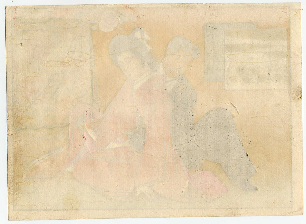Miniature : shungaisart - 1900 - Tomioka EISEN - Japanese Crepe Shunga - High-Class Couple - woodblock print - reverse