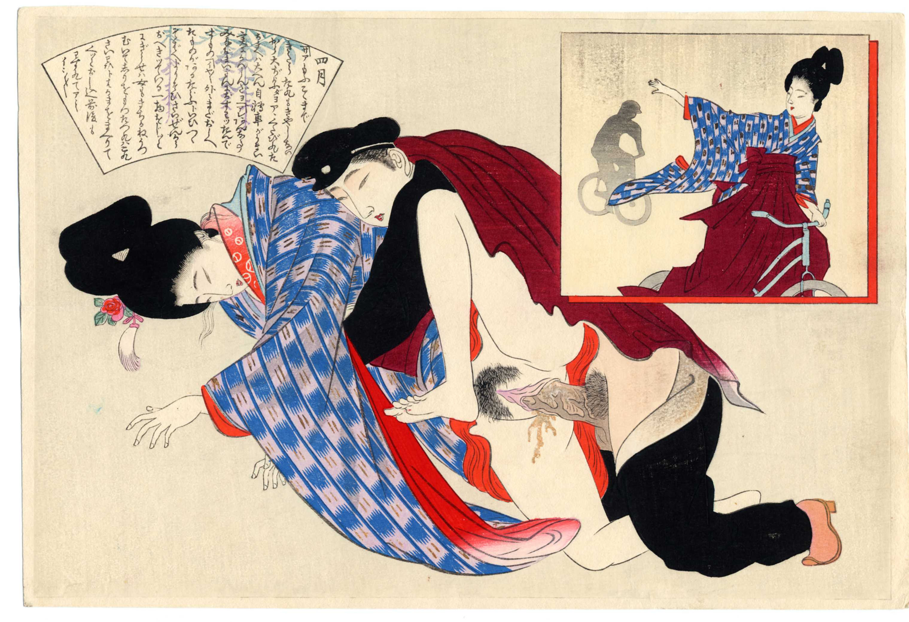 shungaisart - 1890 - Shunga Woodblock Print - Japanese erotic art - Young Lovers